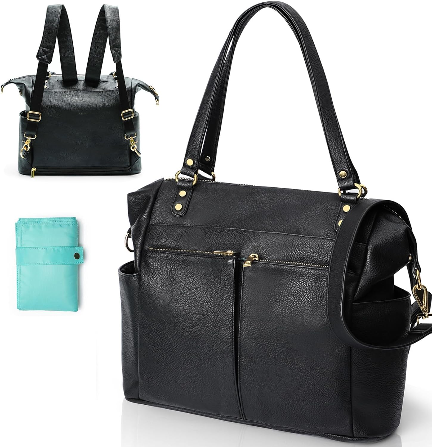 MOMINSIDE Diaper Bag Tote Leather Diaper Bag Backpack with 14 Pockets, Baby Registry Search, Large Baby Bag, Changing Pad