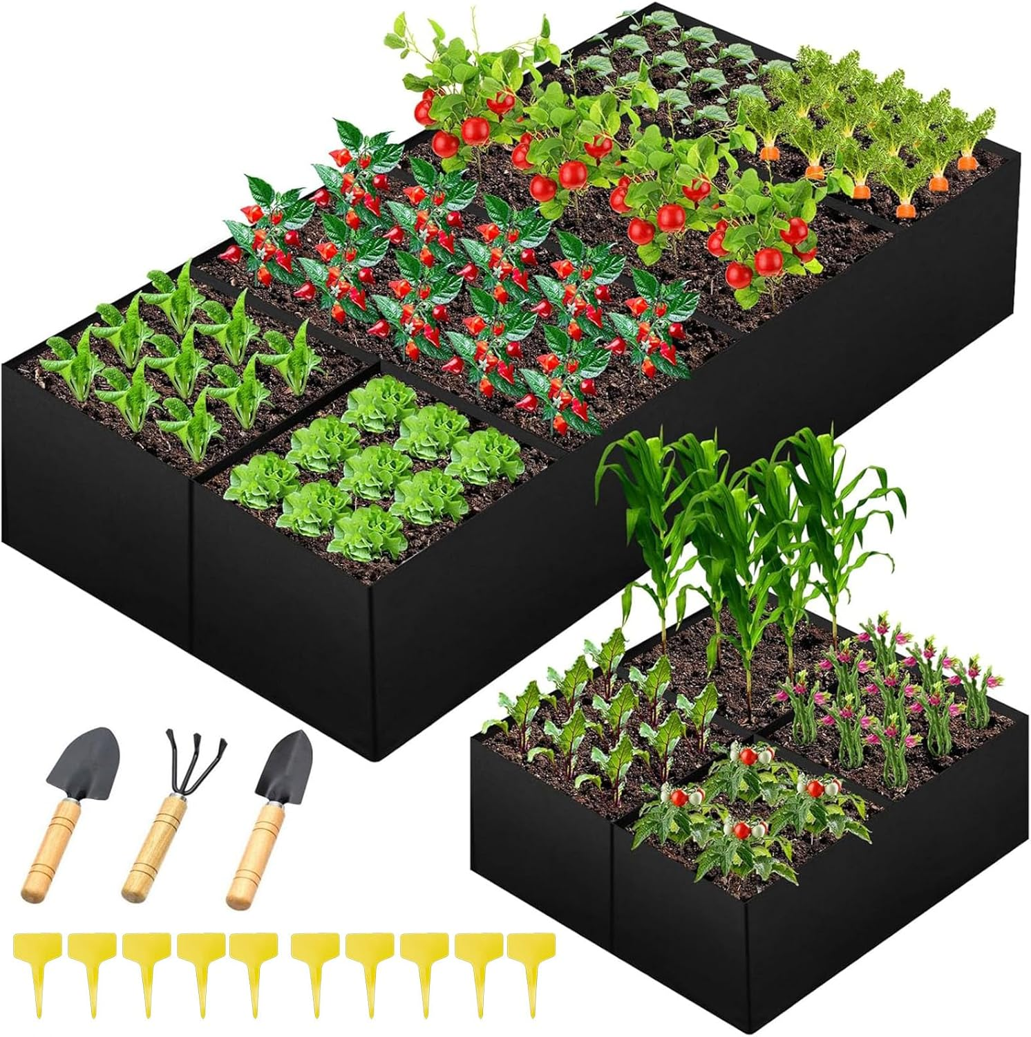 Grow Bags,2 Pack Fabric Raised Garden Bed,Large 8 Grids and 4 Grids Plant Grow Bags,Rectangle Breathable Planting Pots for Fruits,Vegetables,And Flowers image number 4