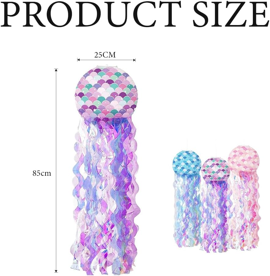 6 PCS Hanging Jelly Fish Paper Lanterns,Colorful Paper Lanterns,Under the Sea Mermaid Party Decorations,For Kids Birthday,For Ocean Party Decorations Jellyfish Decor,Baby Room image number 1