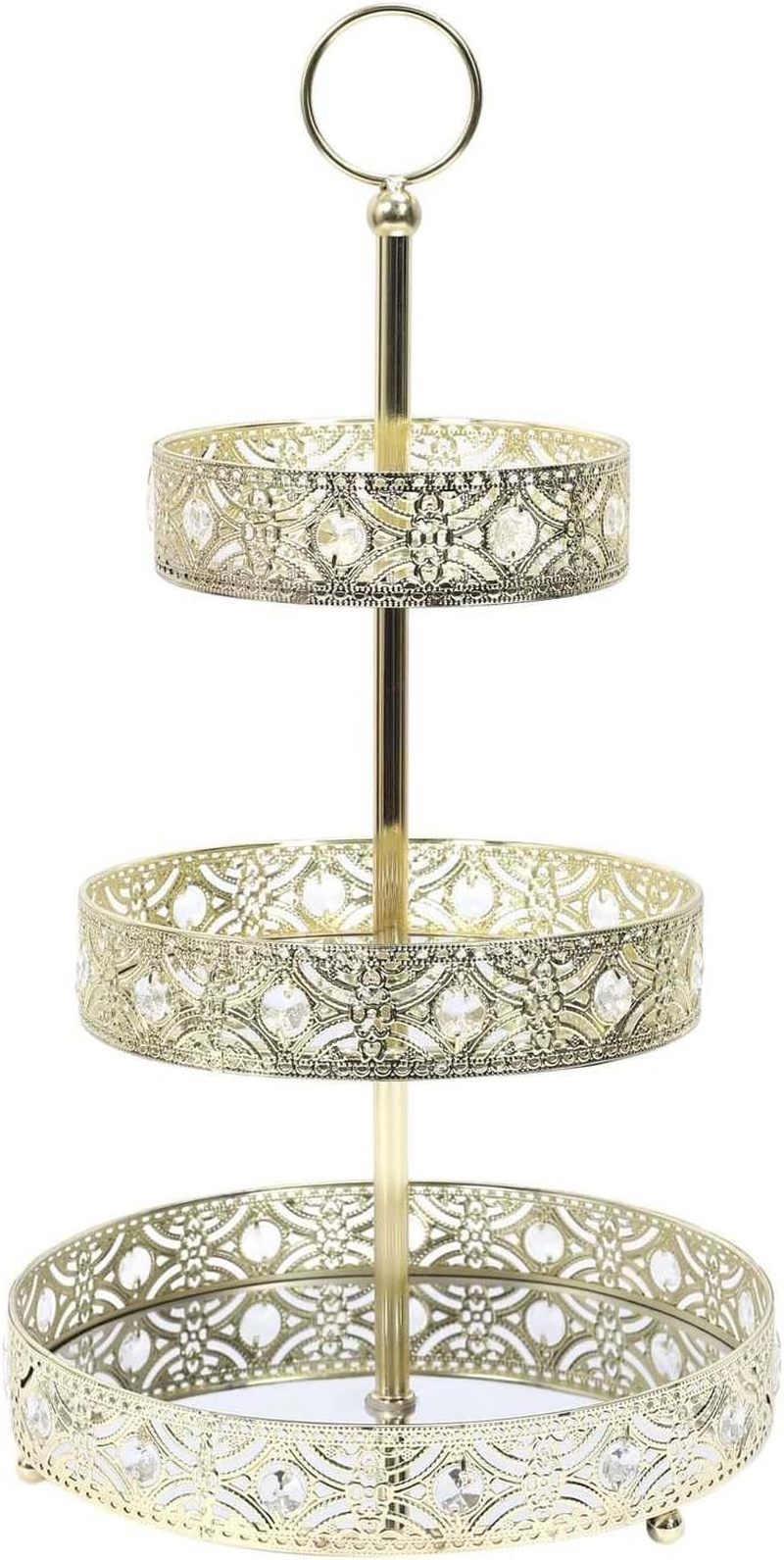 HOME DECO FACTORY, KA0112, Decorative Gold Metal Tray with Three Tiers, Ideal for Presenting Objects, Easy to Maintain, Design Inspired by Oriental Motifs, 3 Tiers, Gold image number 1