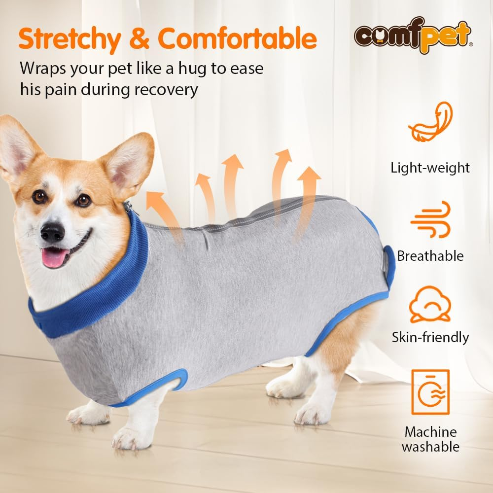 COMFPET Dog Surgery Recovery Suit with Zip, Male Female Dog Onesie for Spay, Neuter, Anti-Licking, Skin Diseases, Incontinence M