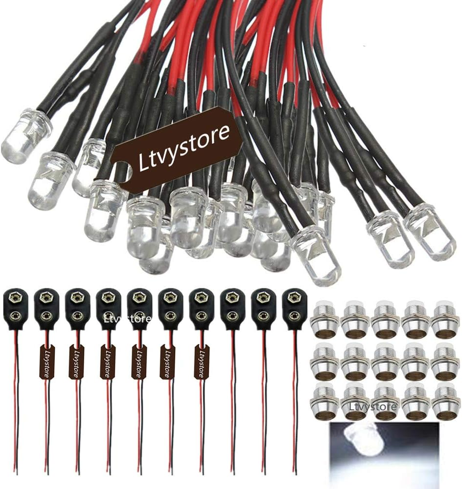 5MM 3Volt Prewired LED Diode 6 Colors LED Lamp Light Bulb Emitting Diodes + 5MM LED Clip Holder Panel Mount Black image number 5