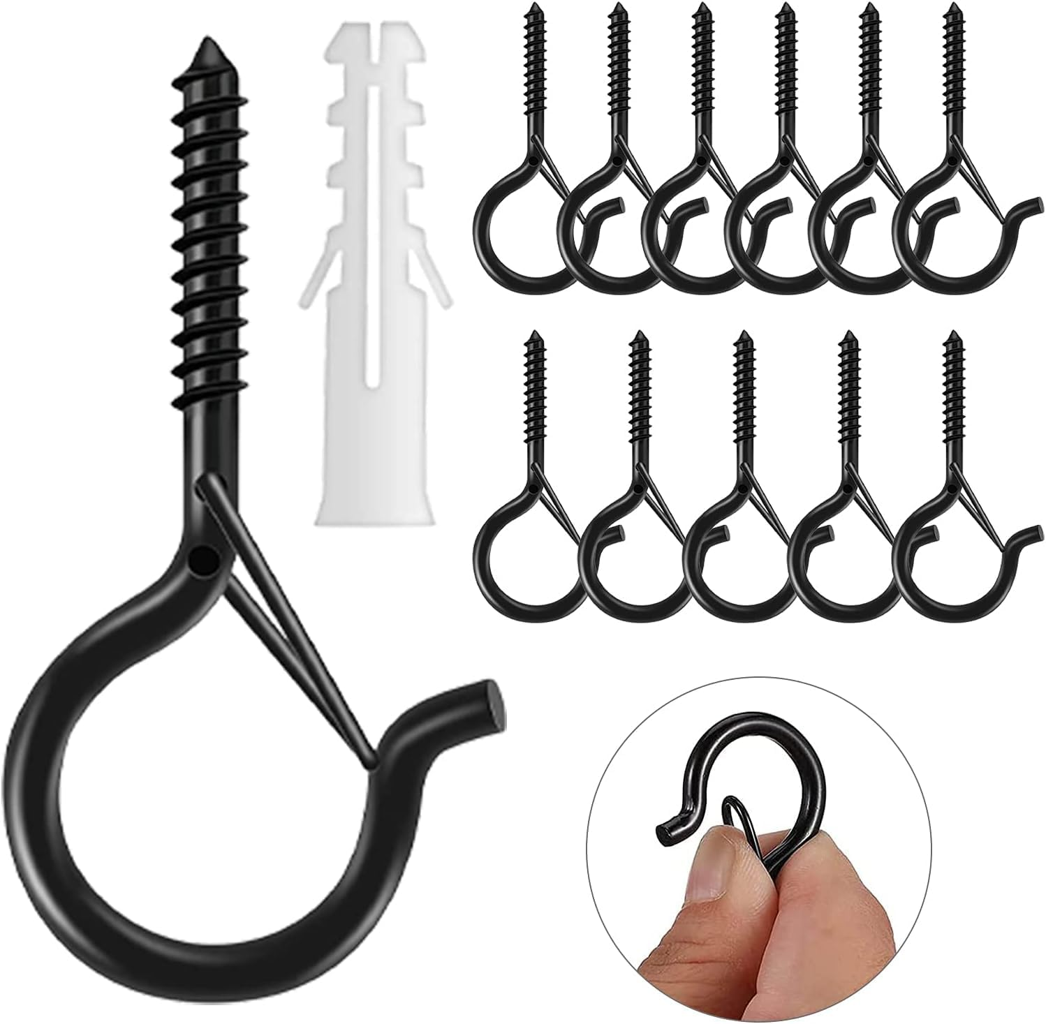 Esteopt Screw-In Hooks, Q-Hanger Hooks, Screw Hooks for Outdoor String Lights Plants, Birdcage, Feeders, Christmas Decor, Mounted on Ceiling or Wall (Black-8Pcs)