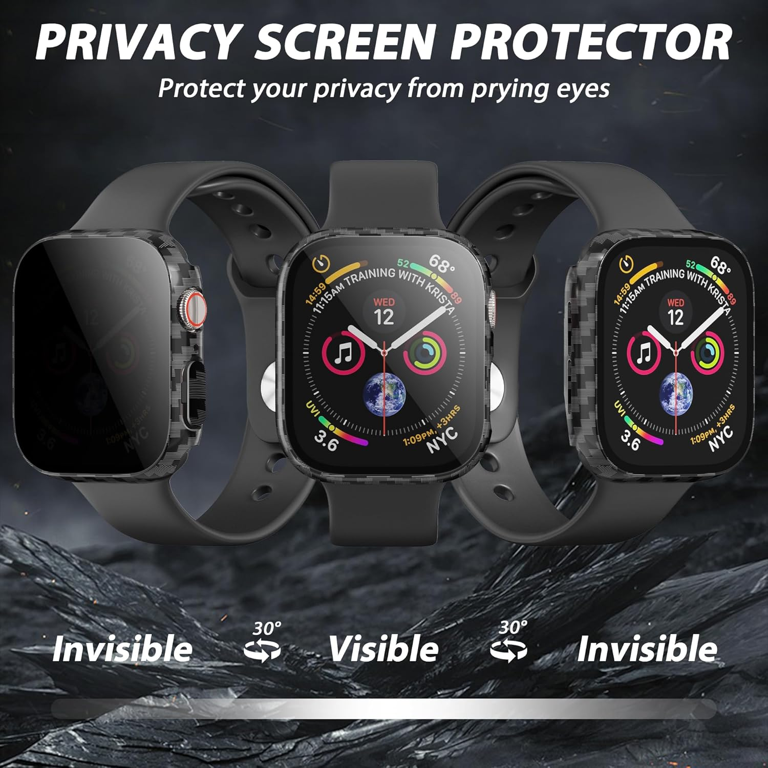 LINTEKER 2 Pack for Apple Watch 46Mm Case with Privacy Screen Protector, [Anti-Peeping] Ultra-Thin Protective Cover for Apple Watch Series 11 (2025) / Series 10 46Mm, Carbon Fiber image number 2