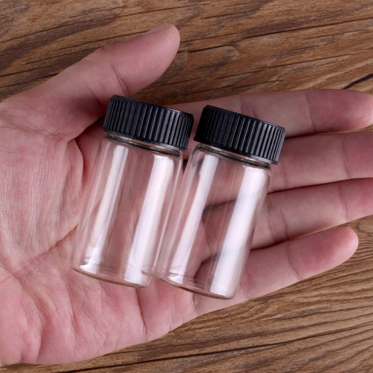 24 Pieces 25Ml Transparent Glass Bottles with Black Plastic Screw Cap Tiny Jar Vials Art DIY Craft Gift image number 4