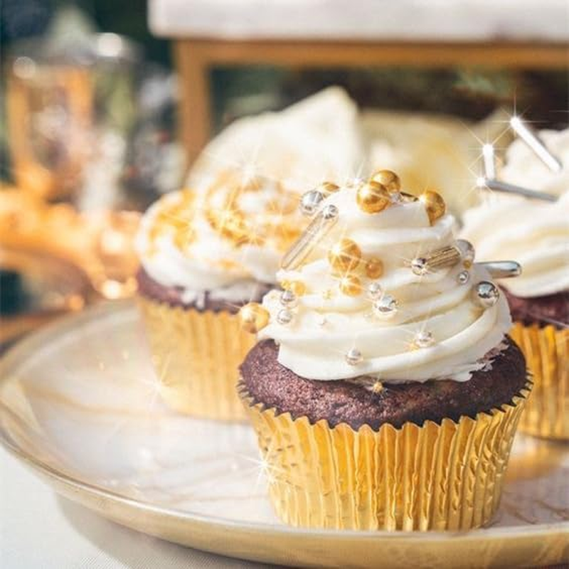 HIFUNBK Gold Sprinkles for Cake Decorating, Mixed Metallic Dragee for Cookie Cupcake Toppings, Cake and Cookie Decorating Supplies, Edible Pearl Dragee for Baking Decoration, 200G in Gift Box (Gold and Silver) image number 3