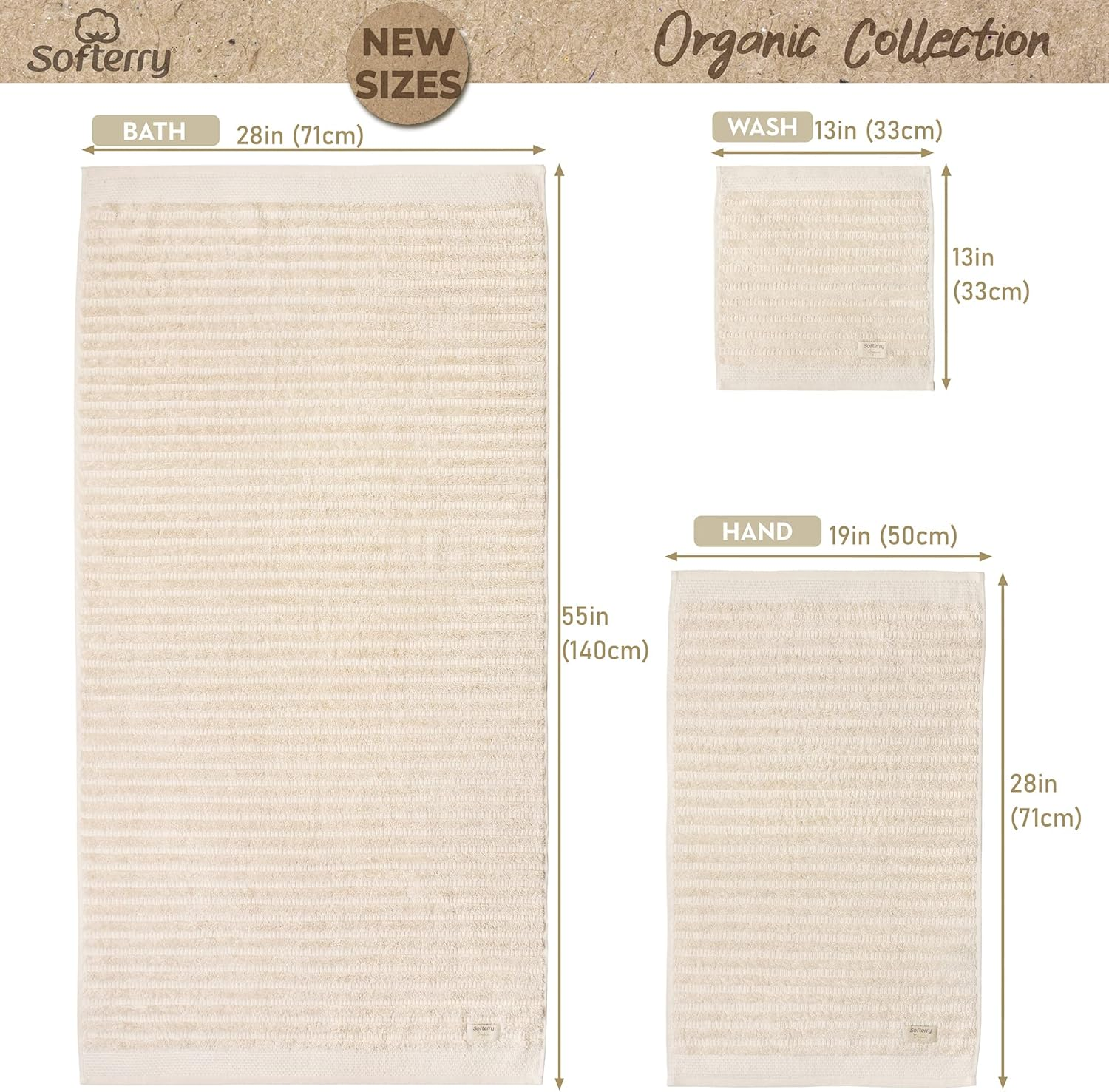 Softerry Pure Organic Cotton Bath Towel Set - 100% Soft Cotton - Extra Absorbent and Durable - 500 GSM Quick Dry - Luxury Hotel & Spa Quality - Fade Resistant - Eco Friendly (Natural, Set of 8) image number 5