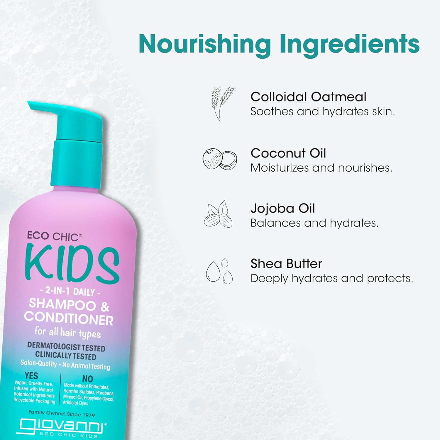 Eco Chic Kids 2 in 1 Shampoo & Conditioner - Kids Shampoo and Conditioner, Kids 2 in 1 Shampoo and Conditioner, for All Hair Types, Salon Quality, Gentle Formula, Vegan - 487Ml image number 1