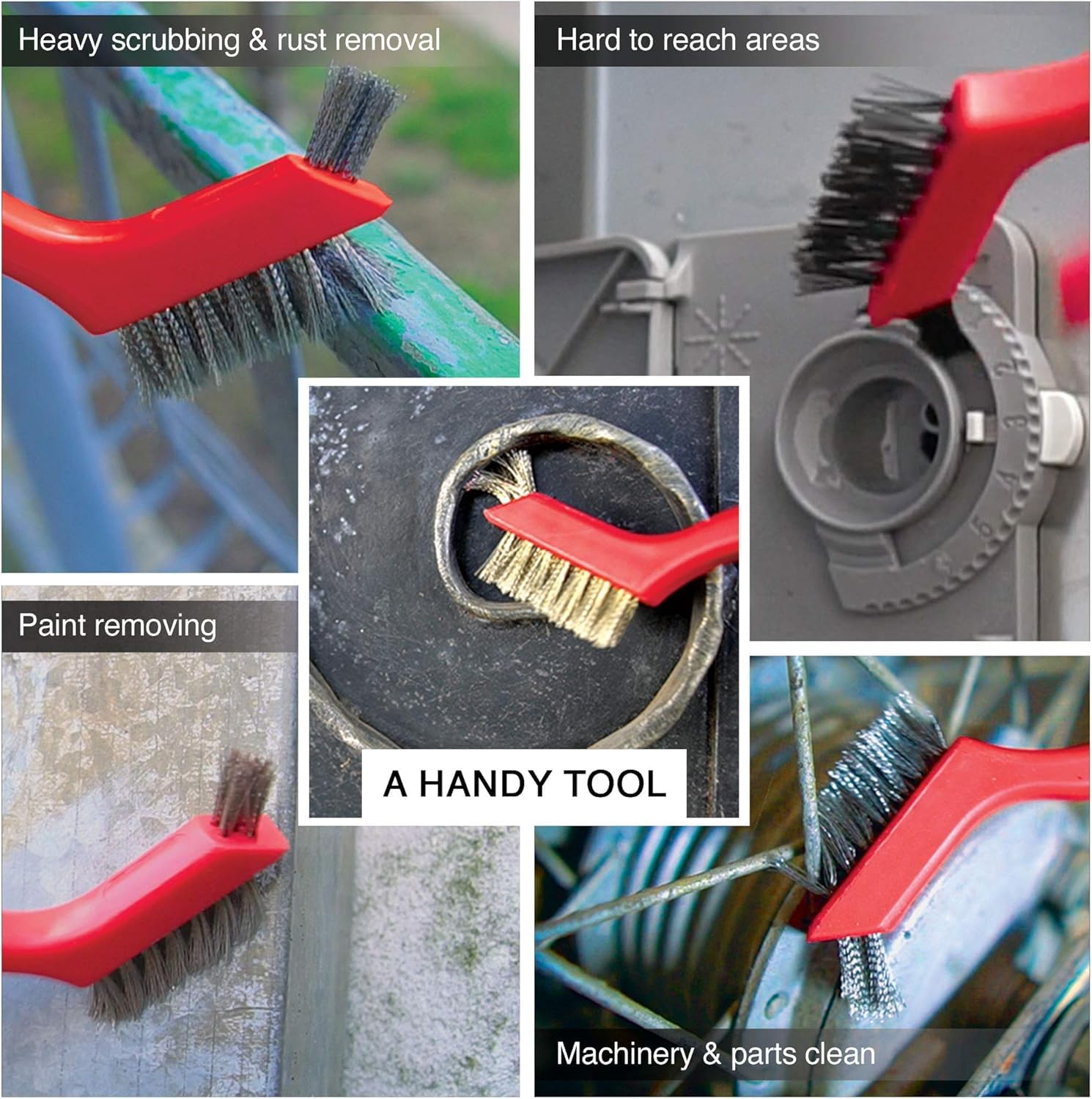 Wire Brush Set for Deep Cleaning &ndash; 3Pcs Nylon, Brass & Stainless Steel Bristles, Multi-Purpose Cleaning Brush and Crevice Cleaning Brush for Rust, Dirt & Paint Scrubbing- Ermaoo image number 2