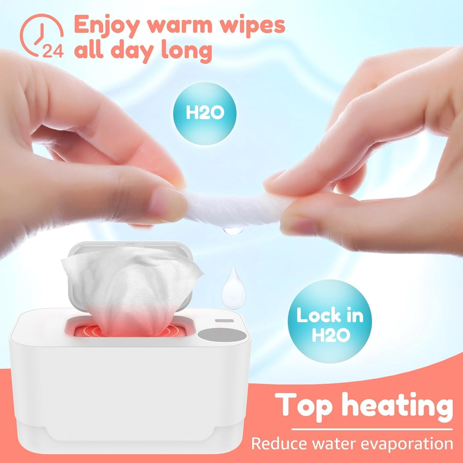Wipe Warmer for Babies, Baby Wipes Warmer with 55-65℃ Temperature Adjustment, 24H Constant Temperature, Top Thermal Cycle, 120 Pump Capacity, USB Interface, Wipe Warmer for Home, Car image number 3