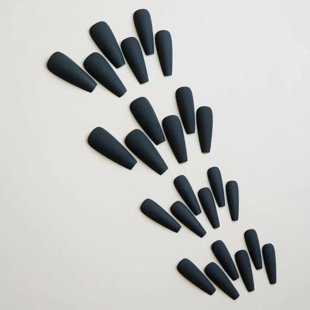 Ztcily False Nails Black Matte False Nails French Long Black Ballerina Women Girls Accessories or Gift Idea for Christmas New Year Valentine'S Day Wedding