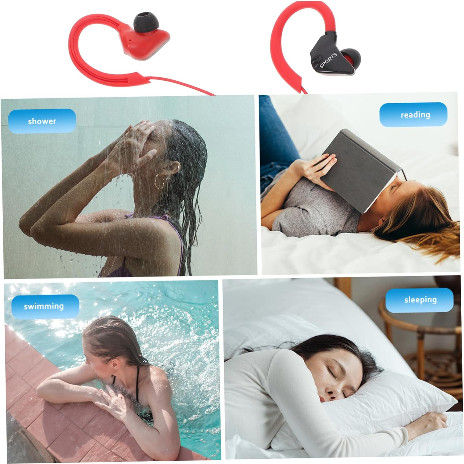 HEALSOPTHY Wired Ear Hook Earphones for Running Noise Isolating Sweat-Proof Corded Earbuds for Active Lifestyle Red Wired Headset for Cell Phone Sports image number 6