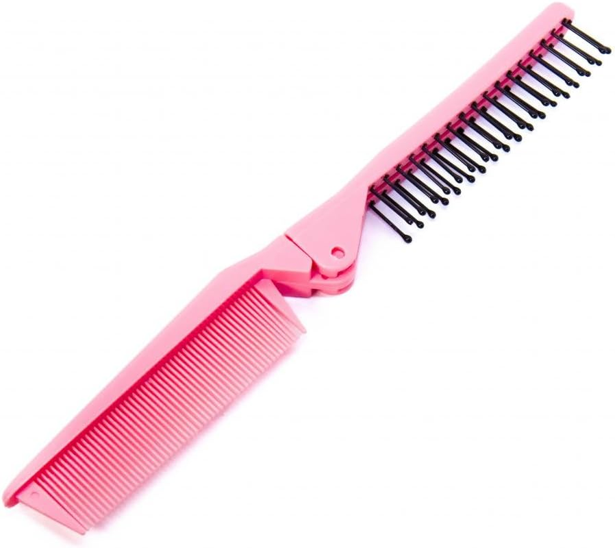 Portable Travel Folding Hair Brush Compact Pocket Hair Comb Double Headed Anti-Static Comb image number 1