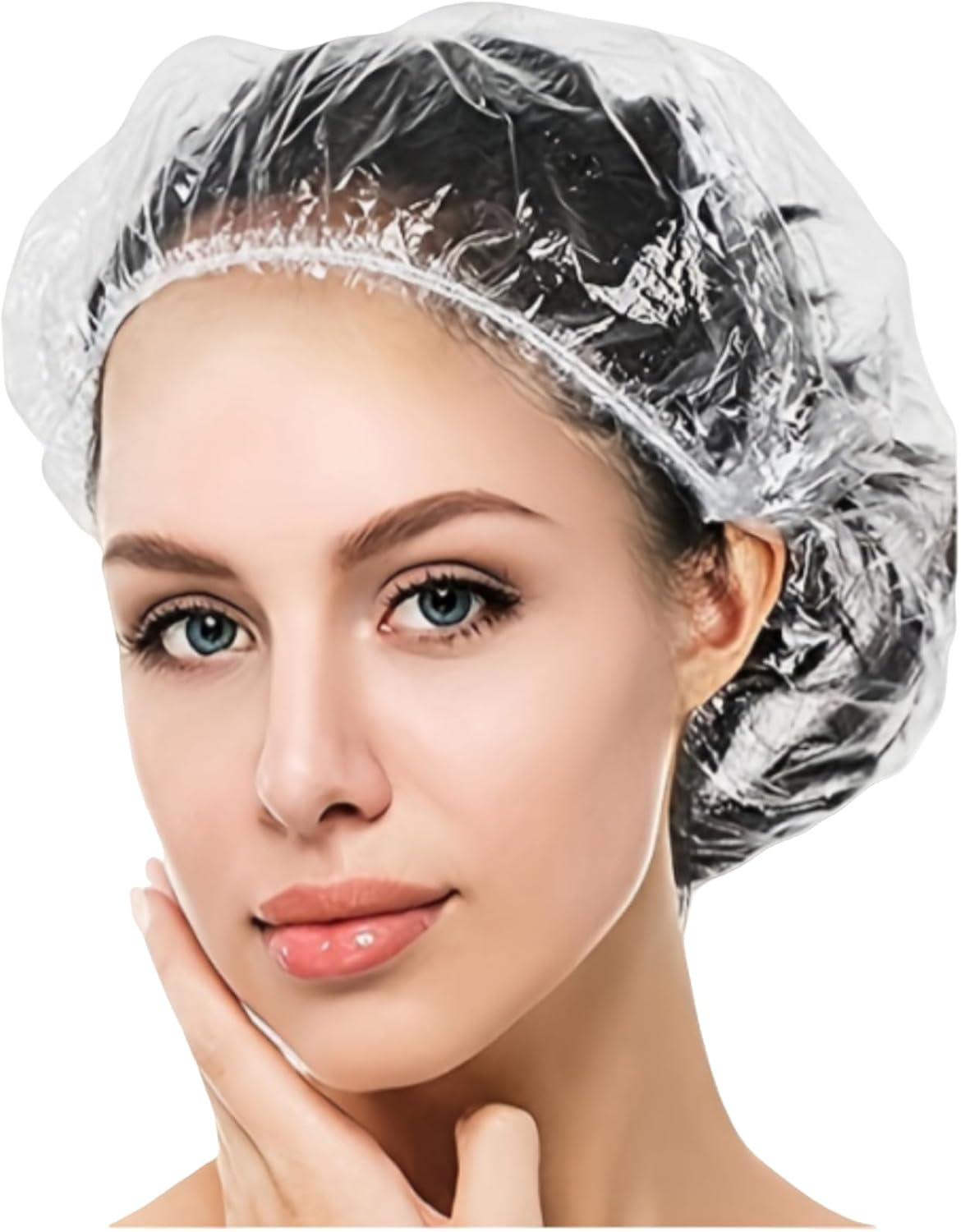50 PCS Disposable Shower Caps,Large Thick Clear Waterproof Plastic Hair Covers for Women & Kids,Elastic Travel Spa Bath Caps for Hotel, Home, Salon Use (50 White)