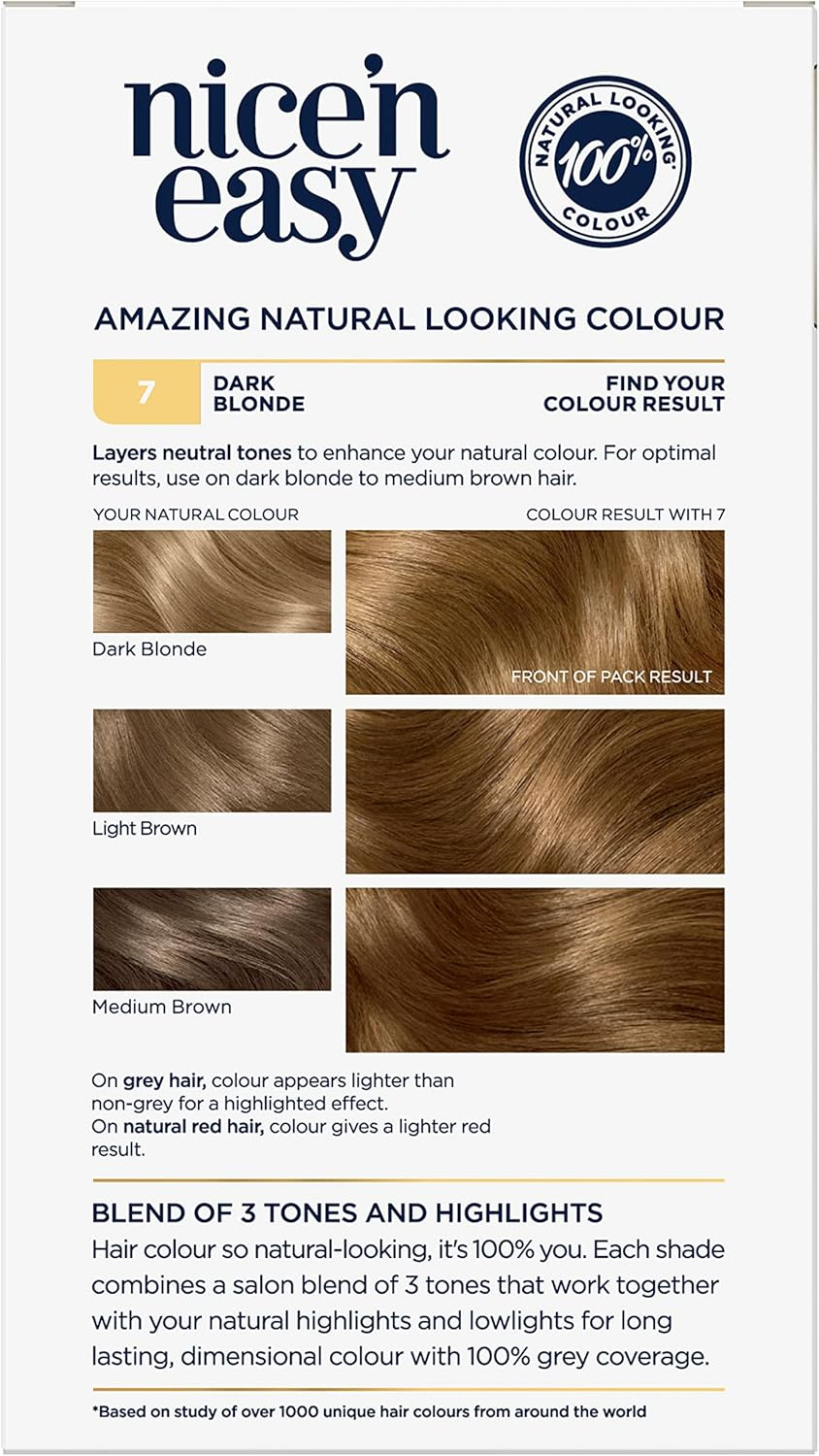 Clairol Nice 'N Easy Permanent Hair Colour 7 Natural Dark Blonde, 100% Grey Coverage, Natural Looking Hair Colour image number 3
