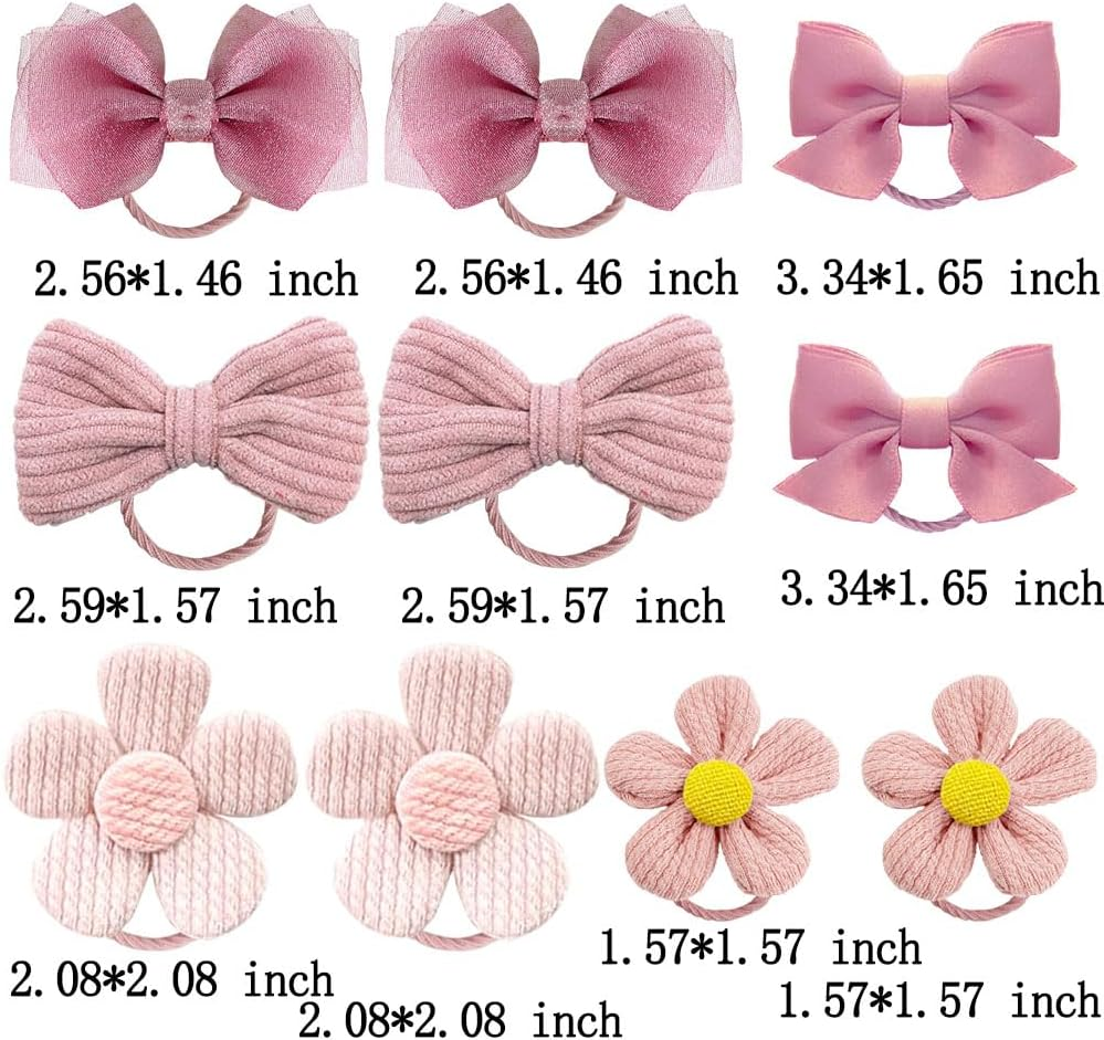 10Pcs Cute Pink Bow Hair Ties - Elastic Bowknot Ribbon Ponytail Holders, Rubber Hair Accessories for Toddlers, Baby Girls, and Kids image number 4