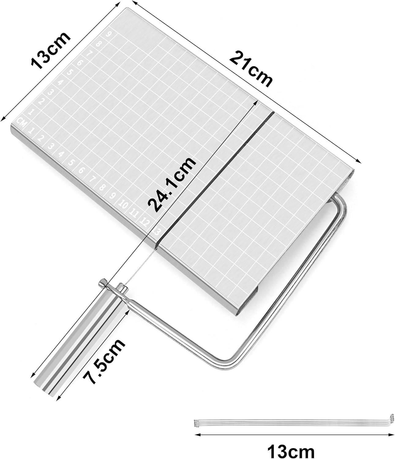 Cheese Slicer, Cheese Cutter with Measuring Grids, Household Stainless Steel Cheese Ham Butter Cutter,Equipped with 5 Replaceable Cheese Slicer Wires & 30Pcs Blotting Paper image number 1