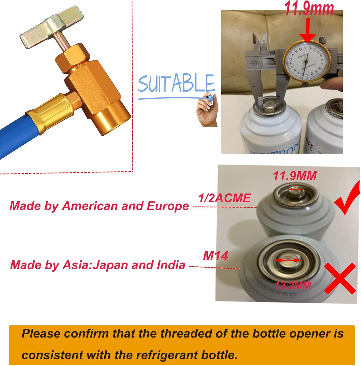 R134A Car AC Refrigerant Charge Hose Kit Recharge Hose with Gauge,A/C 1/2 Recharge Measuring Kit Can Tap Air Conditioning Pressure Gauge R134A by Ketofa image number 5