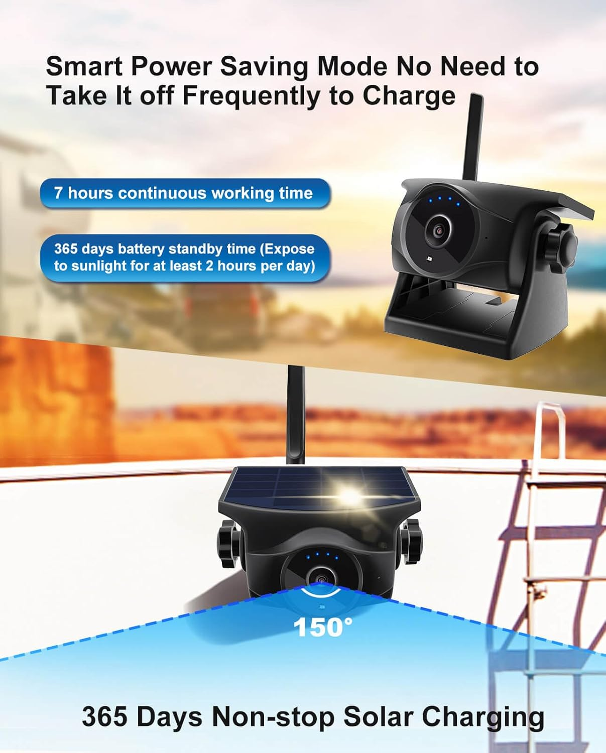 STONVUE 1080P Solar Wireless Reversing Camera, Magnetic Wifi Rear View Camera with Night Vision, 365-Day Standby, IP66 Waterproof, Rechargeable Battery for Trailer, RV, Truck Car for Phone Pad Android image number 3