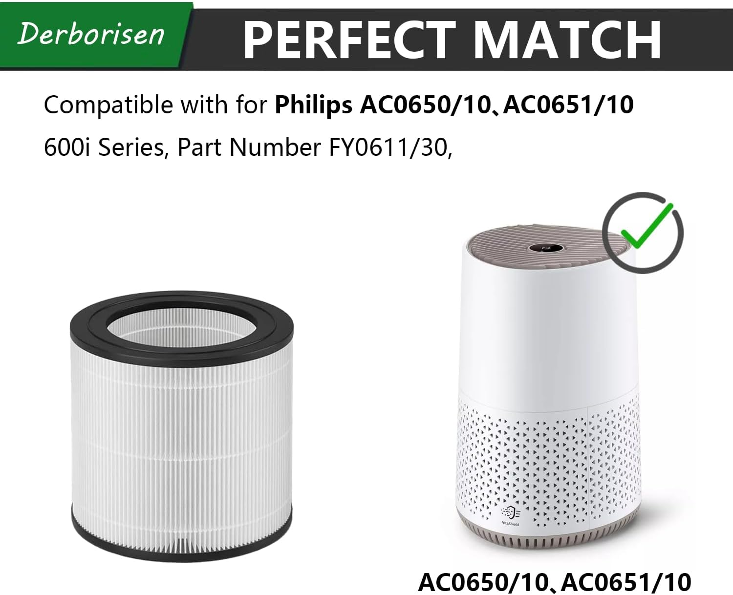 FY0611 True HEPA Replacement Filter Compatible with Philips AC0650 and AC0651/10 600I Series Air Purifiers, Part Number FY0611/30, 1-Pack image number 4