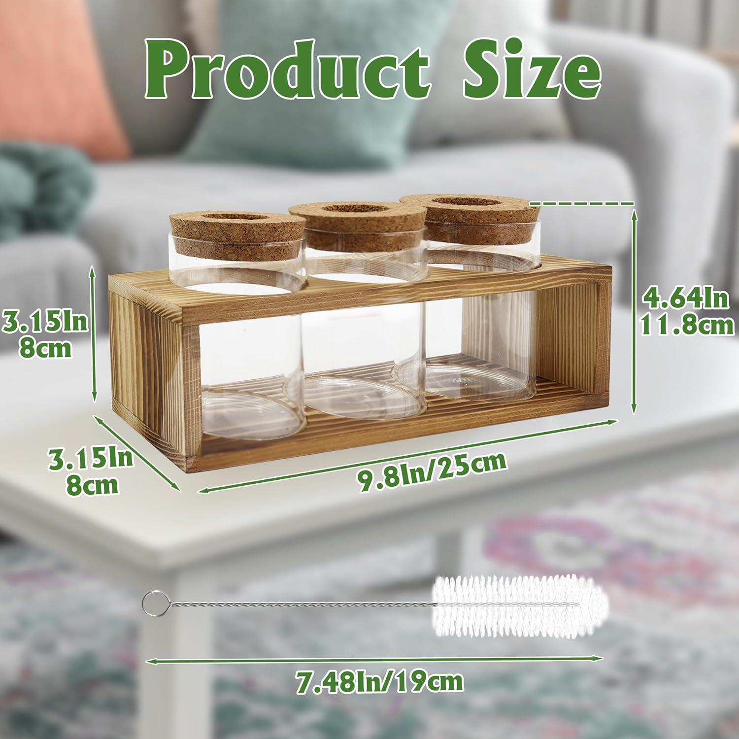 Clear Plant Propagation Station with Retro Wooden Stand, Glass Plant Terrarium Decor with 3 Vase, Desktop Plant Stand for Hydroponic Home Office Garden Decor, Plant Lover Gifts (3 Vase) image number 5