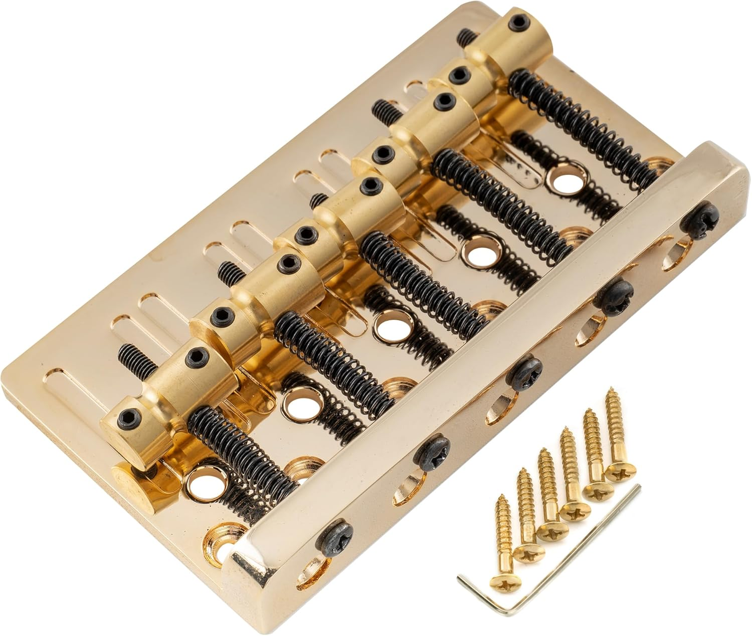 Musiclily Pro 17Mm Dual Load Heavy Duty 5-String Bass Bridge with Brass Saddle Steel Plate, Black