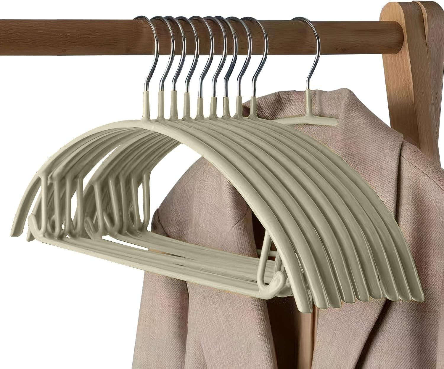 Tongke Clothes Hangers Set 10 Pack, No Bump Rounded Coat Hanger, Metal with Soft Non-Slip PVC Coating, Curved Design, (10, Green)