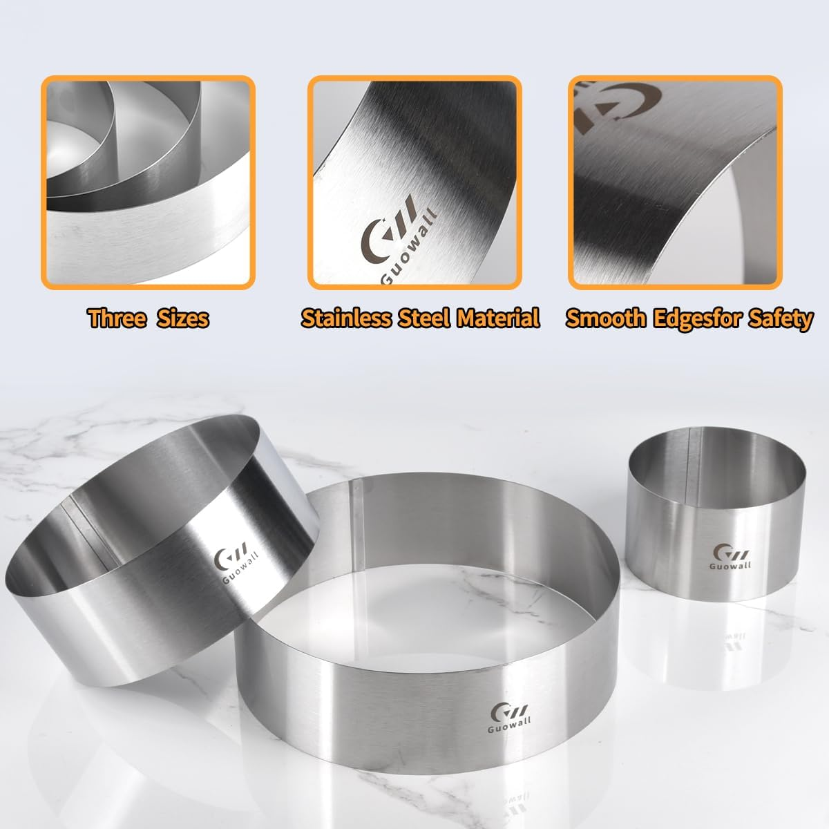 Guowall 3Pcs 4/6/8 Inch Cake Ring Mould for Baking Stainless Steel round Mousse Pastry Mold image number 3