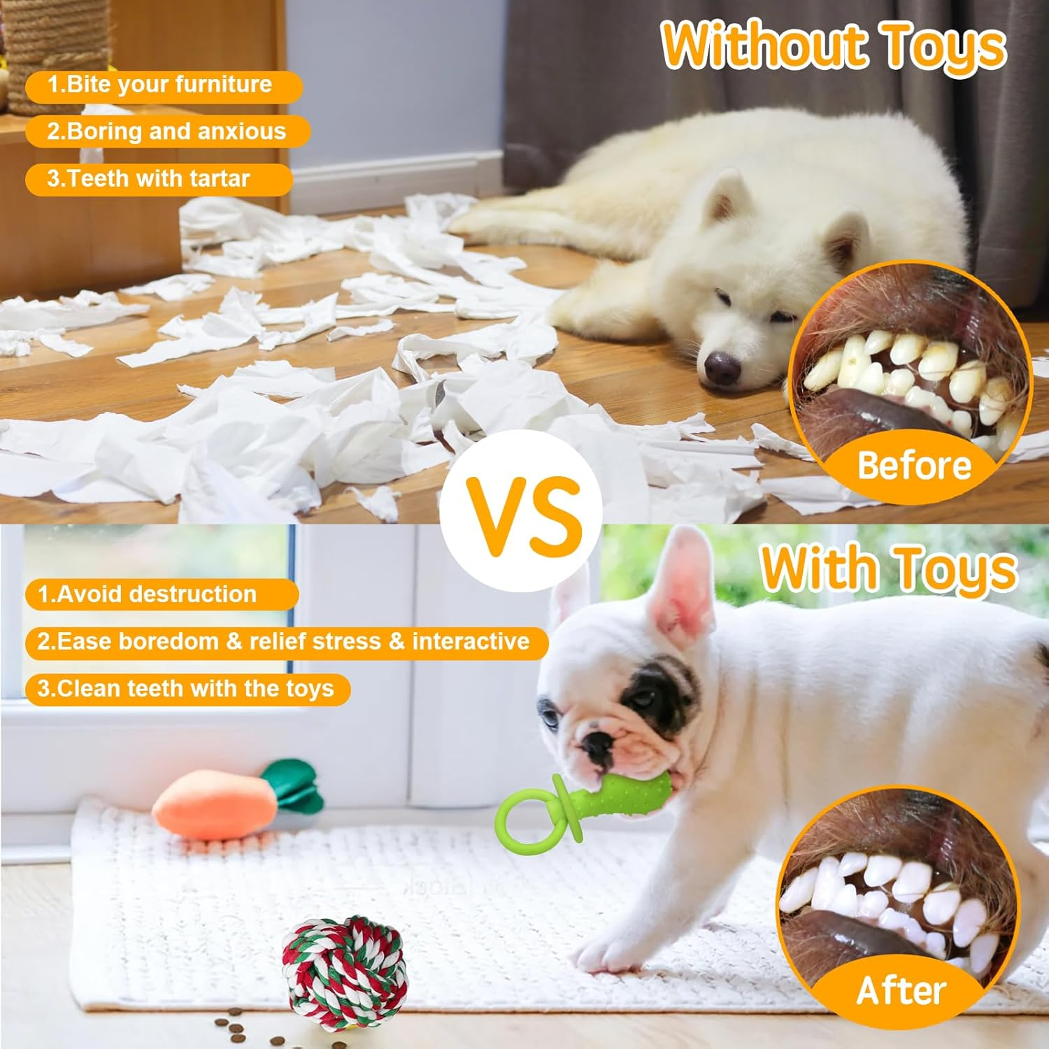 Oundarm 24 PCS Dog Chew Toy Set for Aggressive Chewers Boredom Interactive, Rubber Rope Stuffed Plush Squeak Puppy Enrichment Teething Toys for Small Medium Dogs Teeth Cleaning image number 1