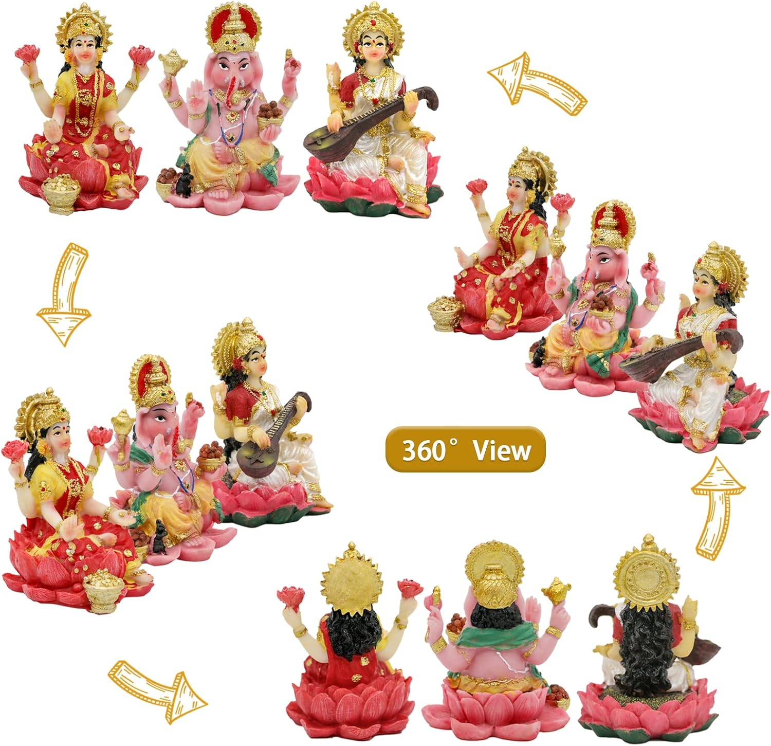 Hinduism Lakshmi Ganesha Saraswati Statue - Hindu Laxmi Lord Ganesh Idol Figurine Home Temple Mandir Pooja Item Indian Puja Decoration Diwali Home Decoration Items Gift（There Are Three Products） image number 5