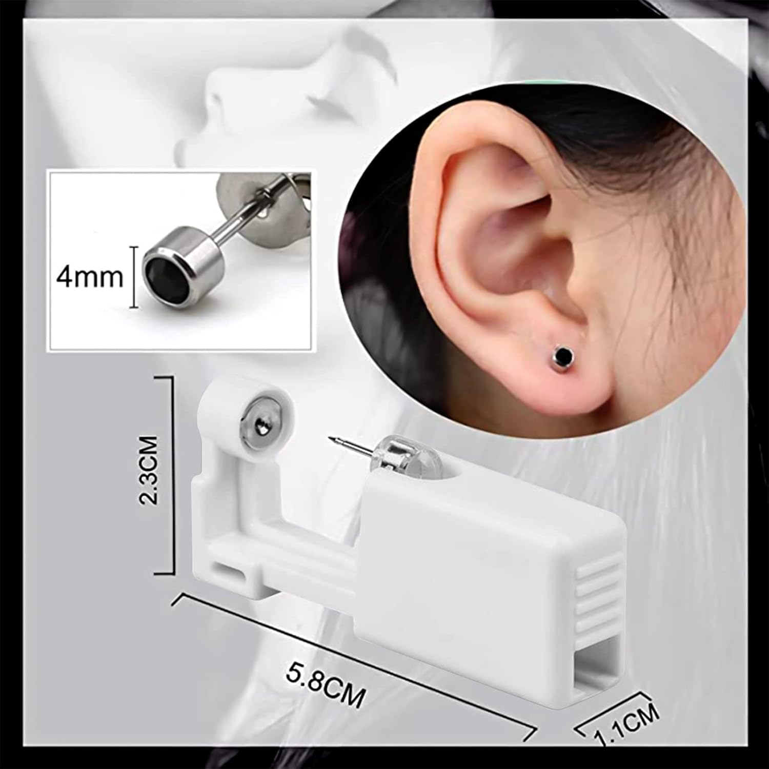 Nose Piercing Gun - Kiragrace 2 Pack Self Nose Piercing Kit Unit Disposable Nose Piercing Gun with Nose Stud Piercing Kit Tool for Cartilage Tragus Helix Piercing Gun Piercing Jewelry (Silver), image number 3