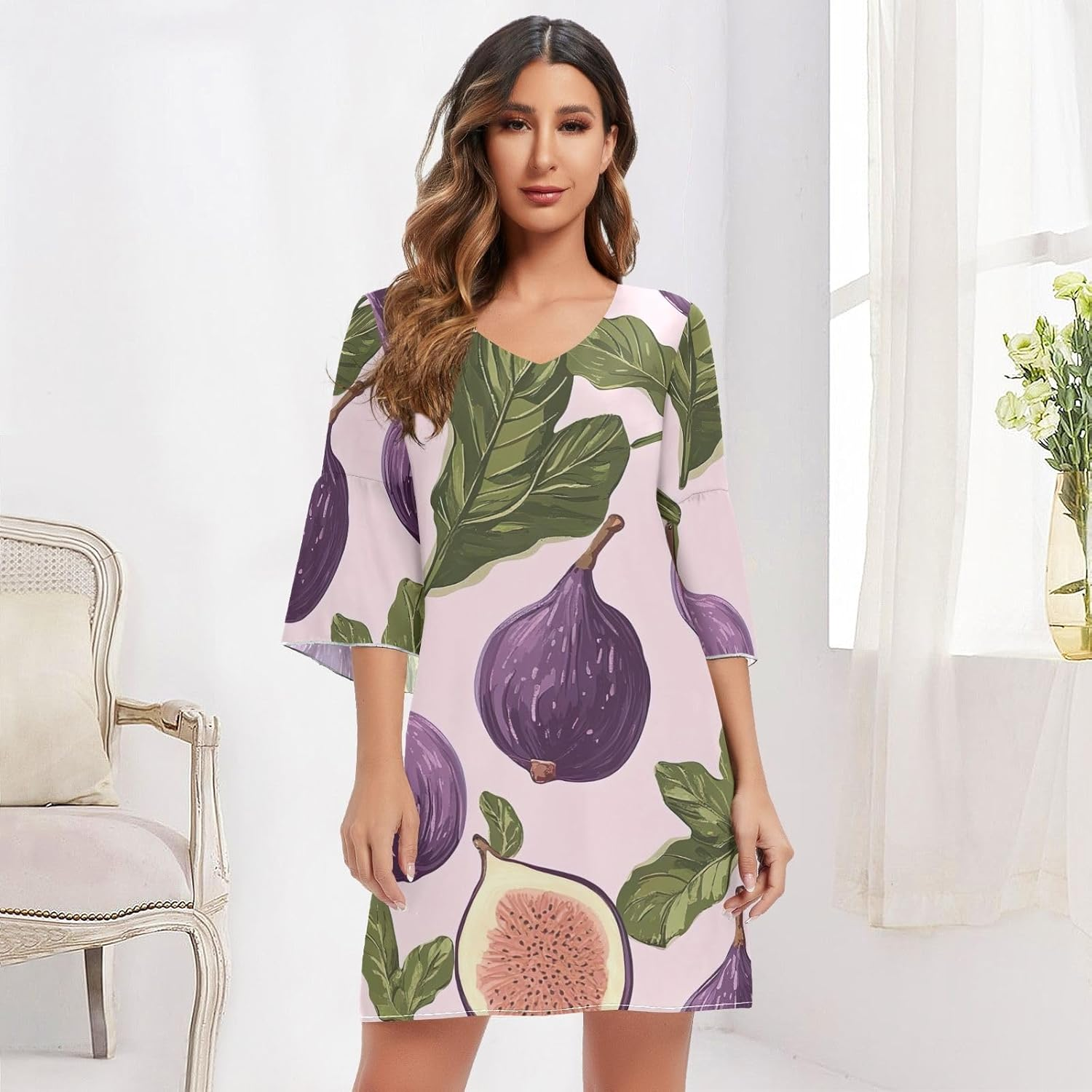 Figs Leaves Pink Summer Dress 3/4 Sleeve Maternity Dress Party S-XXL image number 5