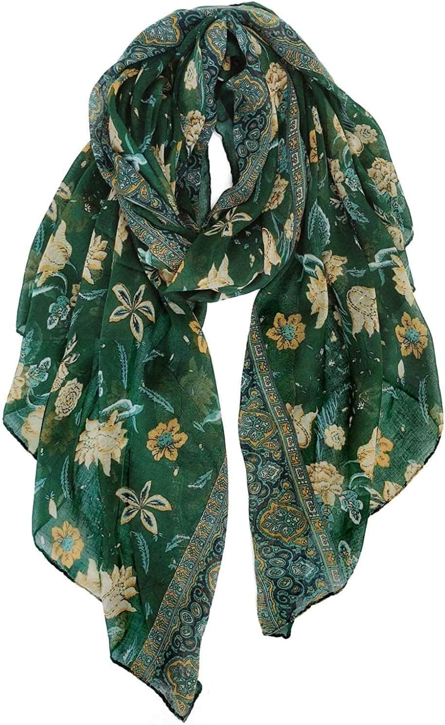 GERINLY Women Fashion Scarves Lightweight Flowers Print Shawl Wrap Head Scarf