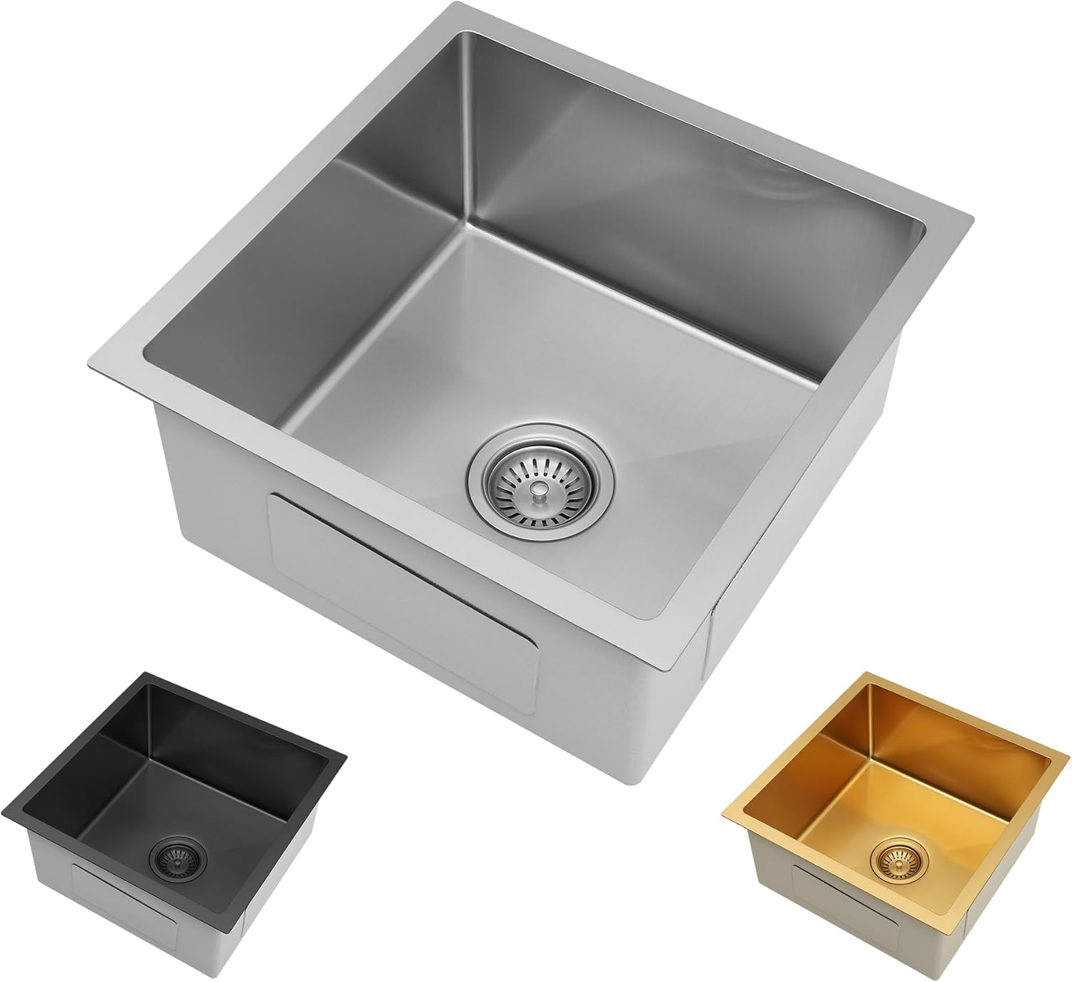 Kitsitchen Kitchen Stainless Steel Sink 45X45X23Cm Silver Single Bowl Basin Sinks Handmade, Home Laundry with Waste Drainer &Grid under Mount R10 Corners image number 2