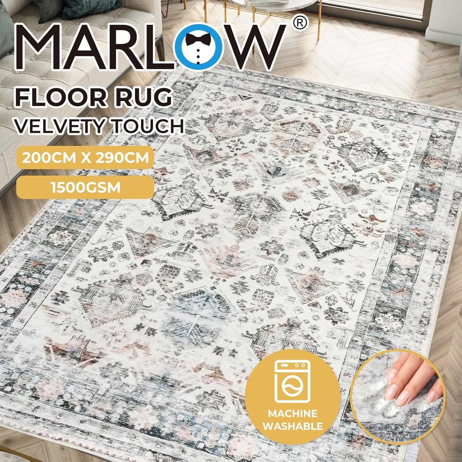 MARLOW 80X120Cm Floor Rugs, Skin Friendly Shaggy Area Rugs, TPR Anti-Slip Backing Soft Large Home Decor Carpet Indoor Outdoor - Versatile for Bedroom,Dining Room,Living Room(Vintage Blue) image number 4