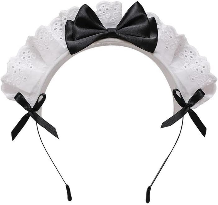 Galyacht Black Women Girls Lolita Headband Lace Bow Hair Band Maid Anime Cosplay Headwear Ribbon Bowknot Cute Hair Band Party Hair Accessories Women'S Fashion Headbands image number 1