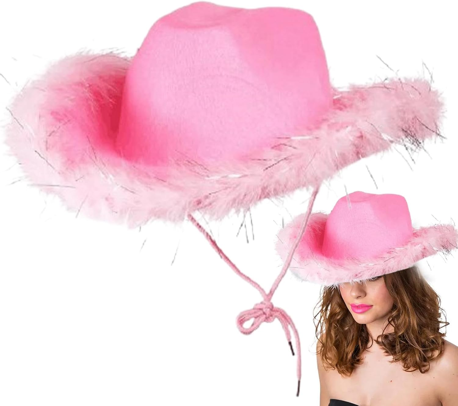 Cowgirl Hat with Feather Trim - Sparkly Cowgirl Hat,Bride Festival Fancy Dress Sparkly White Trim Hats Western Hats for Party Costume, Cowboy Themed Birthday