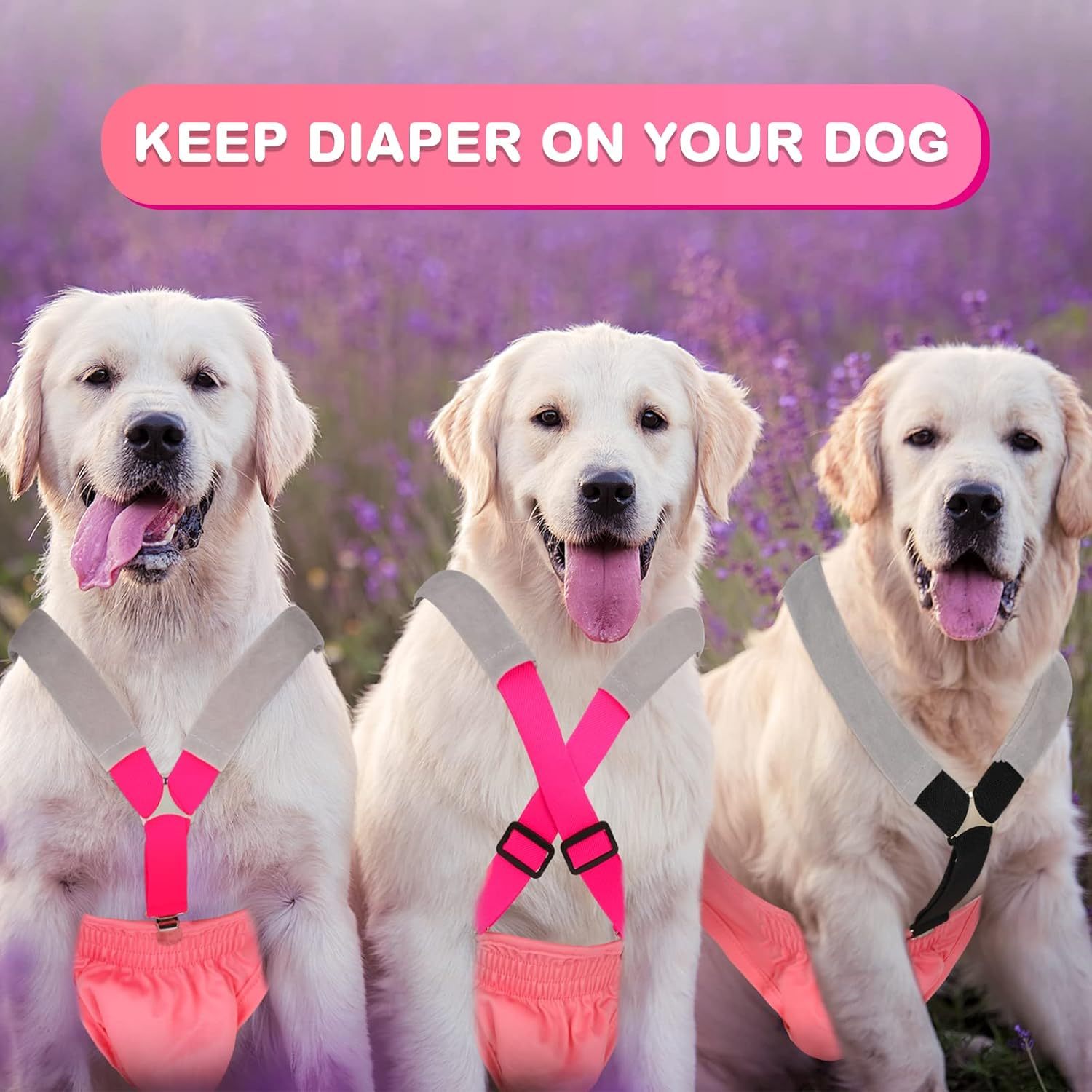 Saintrygo 2 Pieces Dog Diaper Suspenders Belly Bands Canine Harness Keep Diaper on Your Dog for Small Medium and Large Dogs (Black, Pink, Medium)