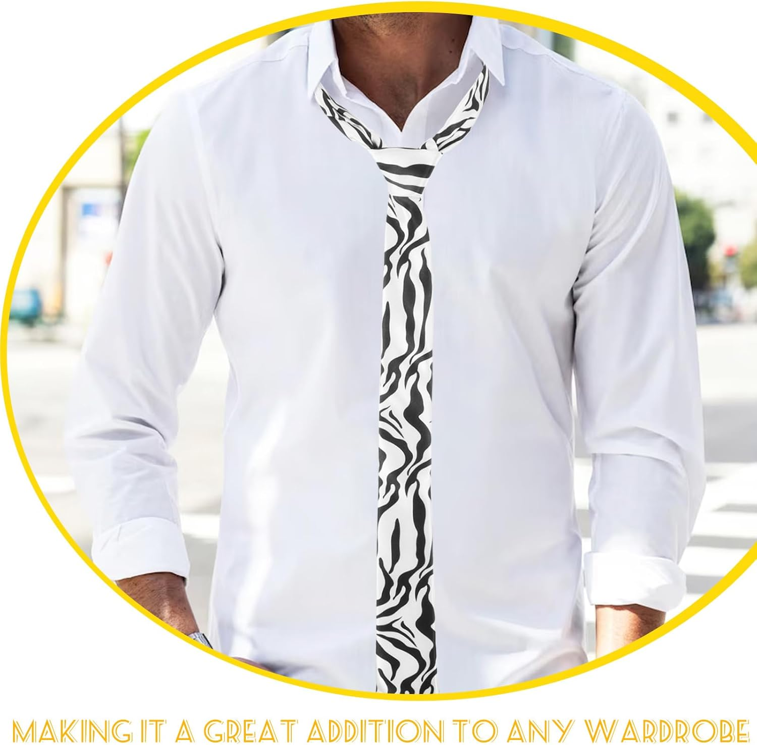 Ipetboom Zebra Pattern Necktie Unisex Men Women Dress Tie for Uniforms and Parties, Animal Print Tie Suitable for Office and Casual Wear image number 4