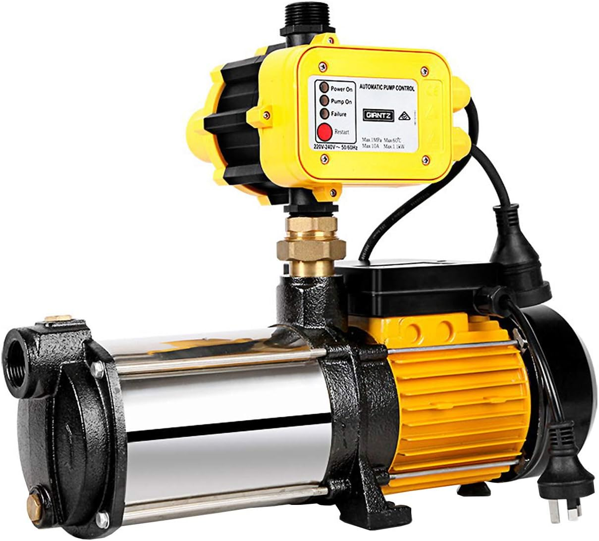 Giantz Water Pump, 2500W Max. 240V Electric High Pressure Garden Pumps Controller Irrigation for Pool Pond Rain Tank Home Farm Clean, Multi Stage Fully Automatic Anti-Rust Yellow