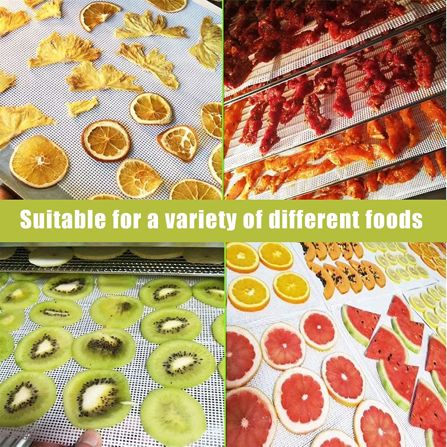 Silicone Dehydrator Sheets 5 Pieces for Food Dehydrator 14X14 Inch Non-Stick Fruit Dehydrator Mats Reusable Steamer Mesh Mats image number 4