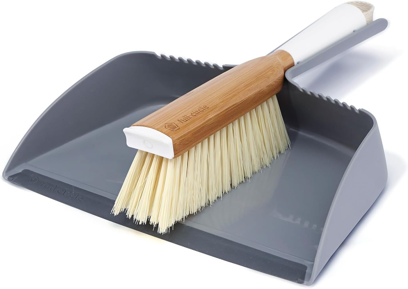 Full Circle Tiny Team Mini Dustpan and Brush Set - Compact Portable Handheld Broom for Quick Cleanups | Ideal for Kids' Mealtime Messes | Small Crumb Sweeper | Non-Toxic Coating | White/Grey