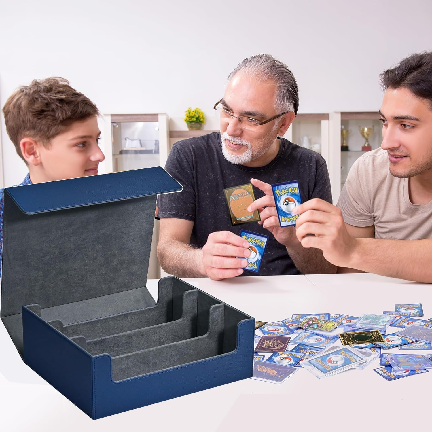 BEANPRECOY Card Storage Box Case Holds 1800+ Single Sleeved Cards Storage Box Easy to Use Strong Magnet Card Box Fits Magic Game Cards Leather Magnetic Closure Commander Storage Box image number 2