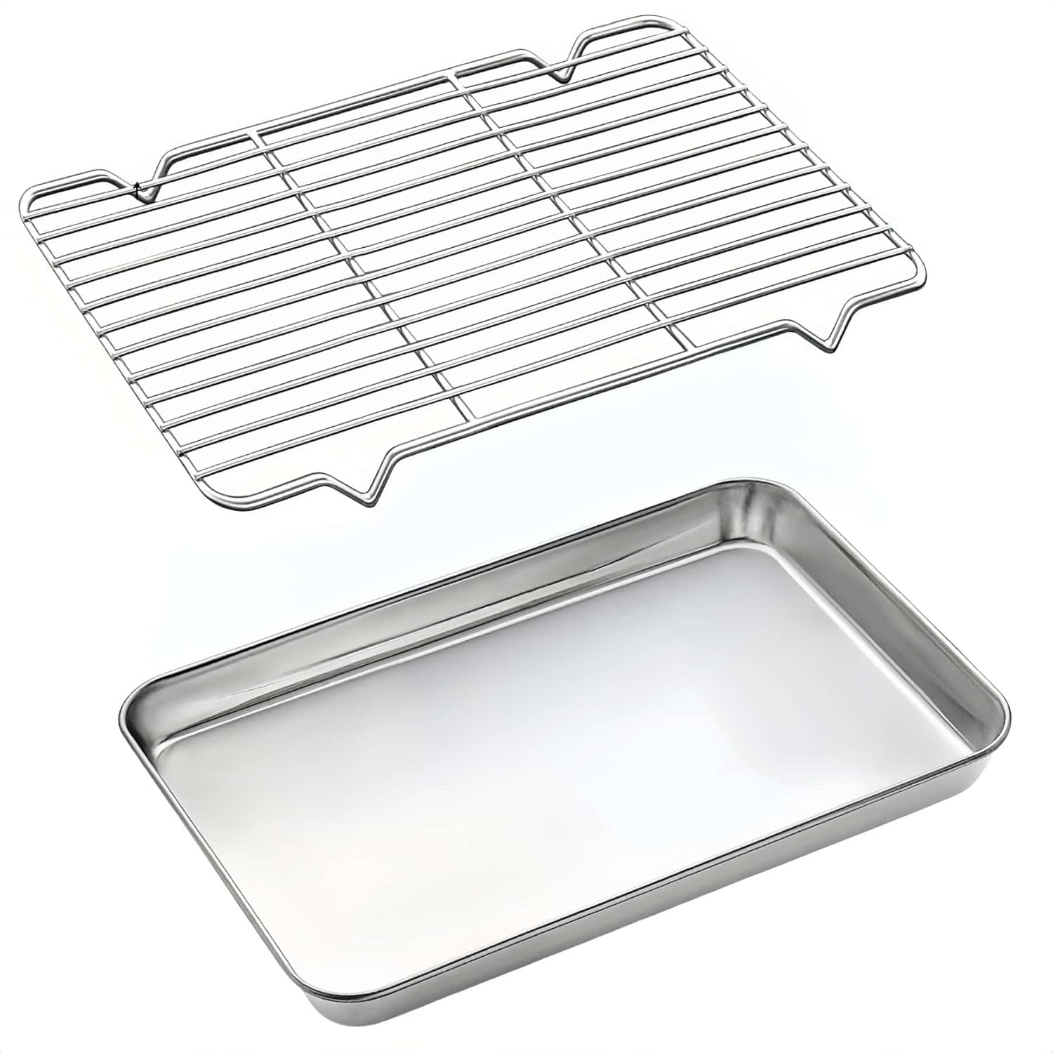 304 Stainless Steel Baking Sheet Tray with Wire Rack, Oven-Safe Roasting Pan & Cooling Rack for Cooking, Grilling & BBQ image number 3