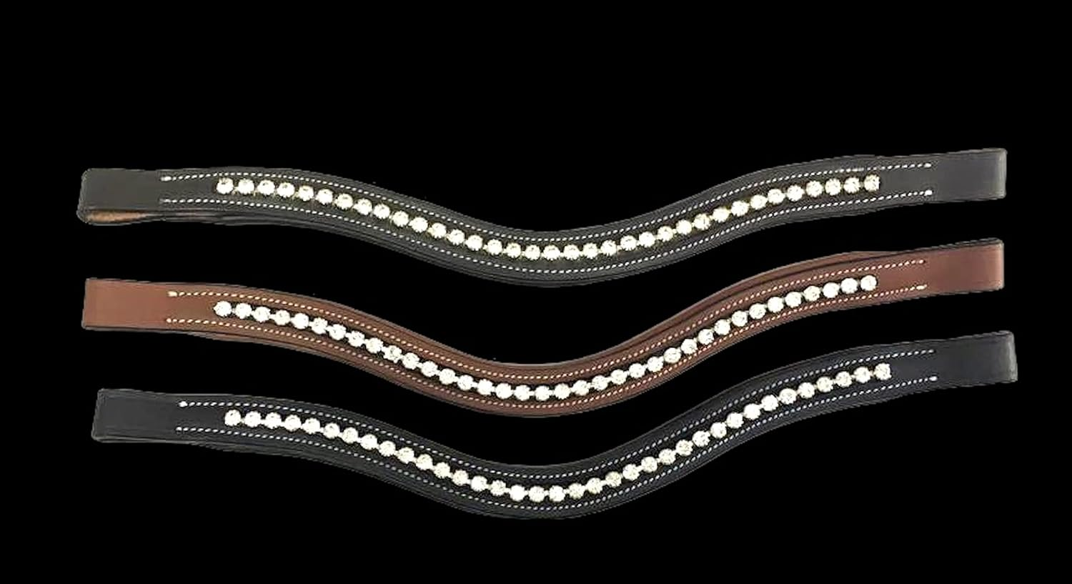 Majestic Ally Curved Crystal Padded Premium Leather English Browband for Horse Bridle - Chestnut image number 3