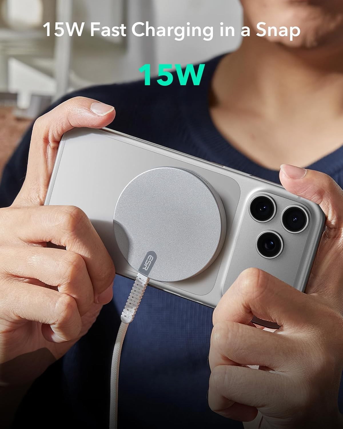 ESR Halolock Wireless Charger, 15W Magsafe Charger, Wireless Charging Pad for Iphone 17/16/15/14/13/12 Series, Airpods 4/3/Pro/Pro 2, Google Pixel 10, Silver image number 2