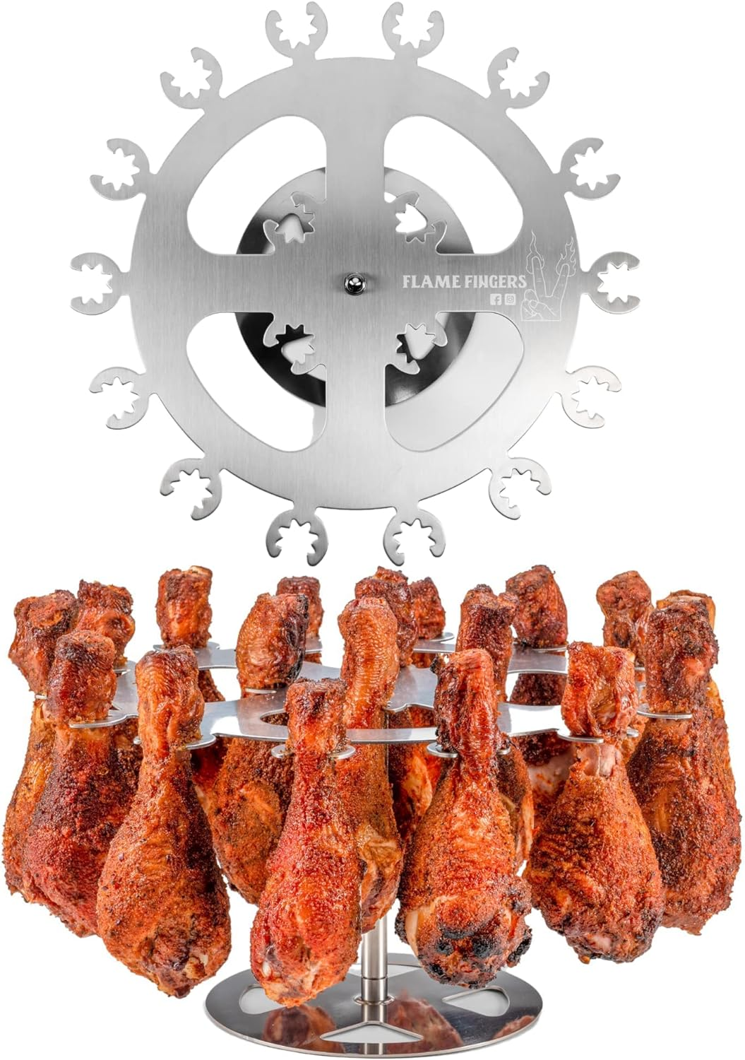 XL Chicken Grill Rack - Holds 18 Legs, Wings, Thighs, Lollipops or Turkey Drumsticks. Stainless Rotating Design for Use on Grills Bbq'S Smokers Ovens image number 5