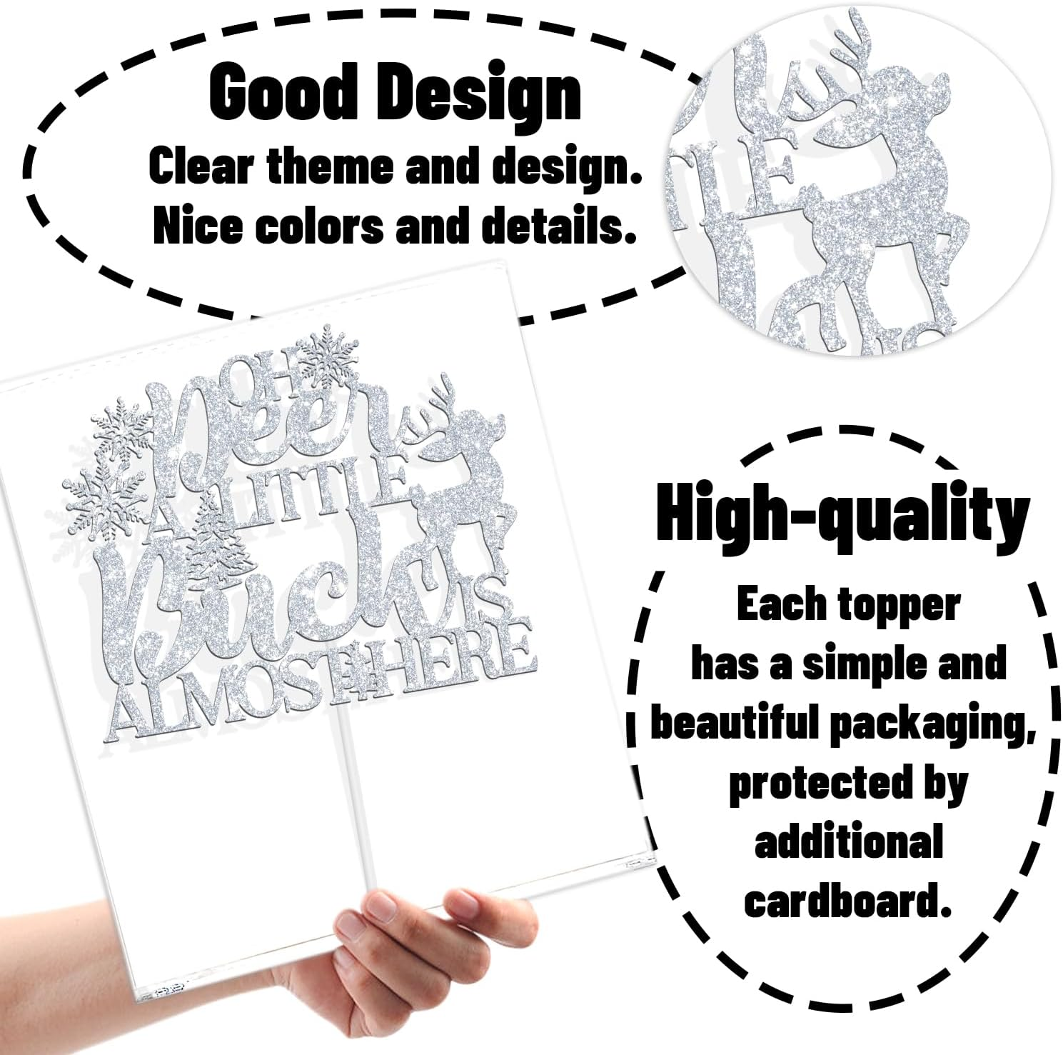 Oh Deer, a Little Buck Is Almost Here Cake Topper, Welcome Baby/We Can Bearly Wait, Winter Christmas Themed Pregnancy/Baby Shower/Gender Reveal Party Decorations Supplies, Sliver Glitter