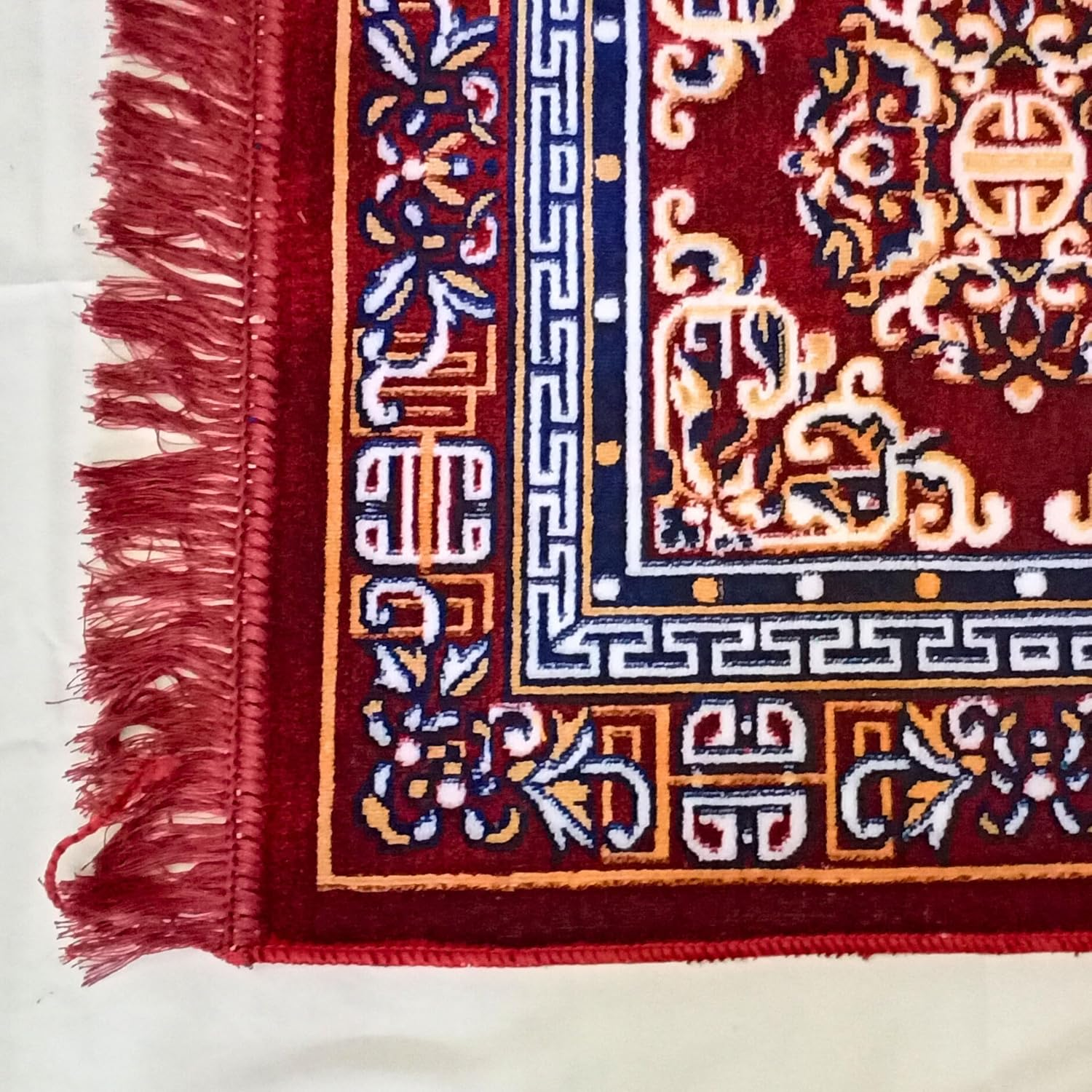 Velvet Pooja Aasan 24" &ndash; Multi-Purpose Prayer Rug for Puja, Meditation, Yoga | Ethnic Design Floor Mat for Home Decor, Sofa, Car Seat, Laptop Cover & More &ndash; 1 Pc Spiritual Mat Carpeth - 1, Buff Color image number 3