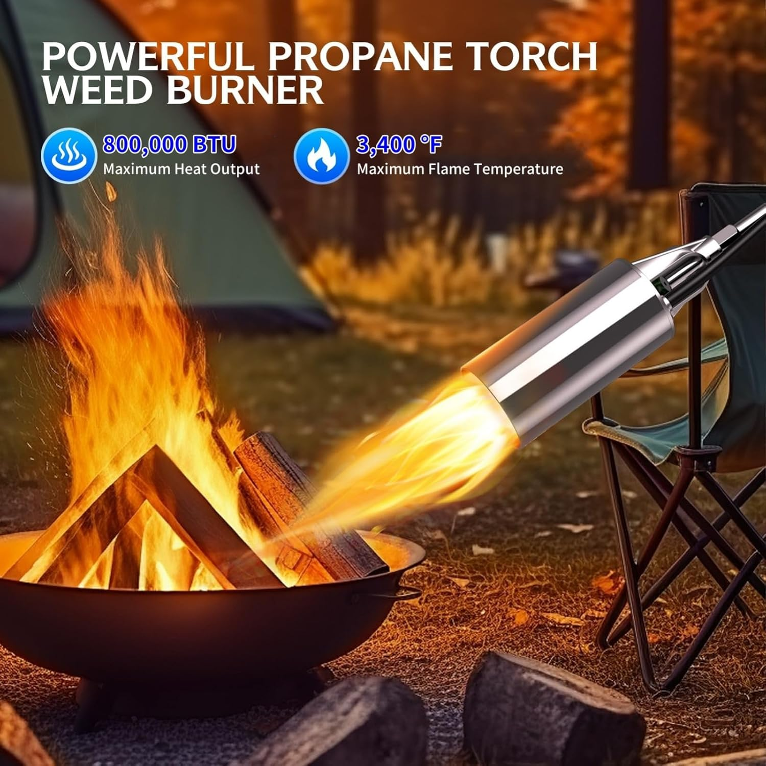 Propane Torch Weed Burner, 800,000 BTU Propane Gas Blow Torch Head Weed Torch with 10FT Hose, Flame Control, Turbo Trigger Push Button Igniter, Flamethrower for Burning Weed Roads Paint Removal Silver image number 3